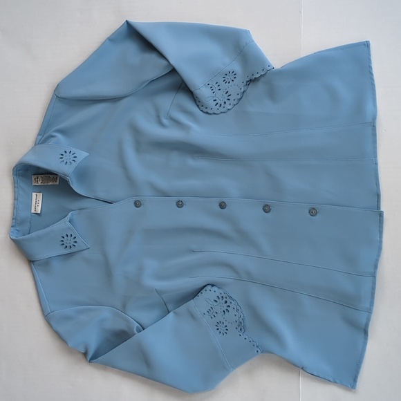 Covington Floral Embroidered Button Down Blouse LARGE 14-16 Blue Eyelet Trim - Picture 11 of 15